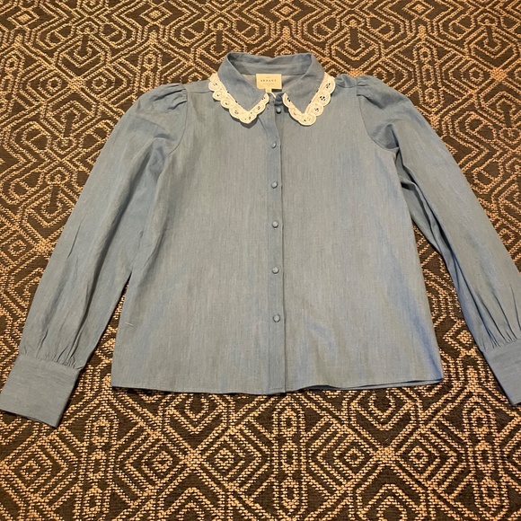 NWT Sezane Helio Shirt 100% Cotton Blouse Chambray- Size 36 or 4 US - Picture 2 of 8